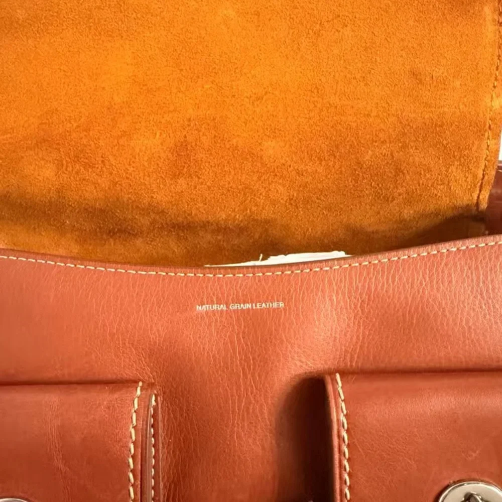 Leather Crossbody Satchel in Cognac Brown - Picture 7 of 8